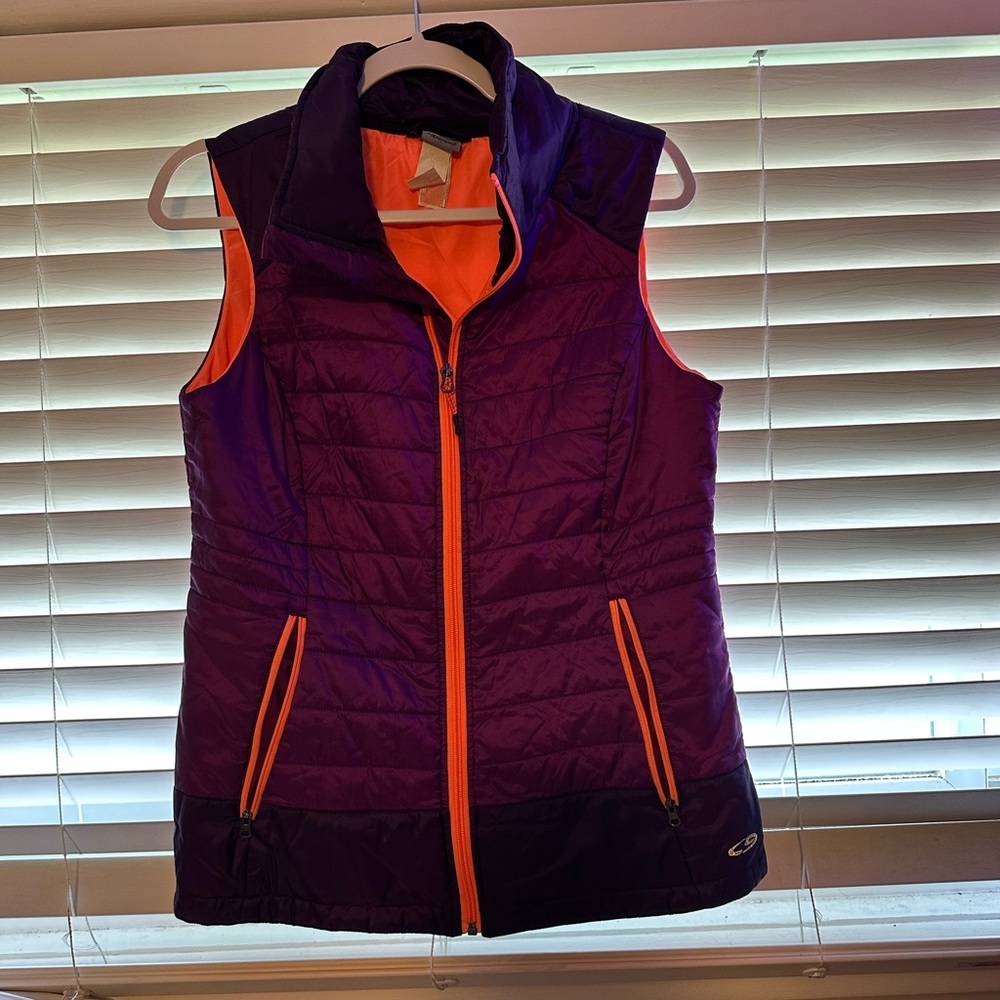 Champion Women’s Small Full Zip Sleeveless Mock Neck Quilted Vest Purple/ Orange